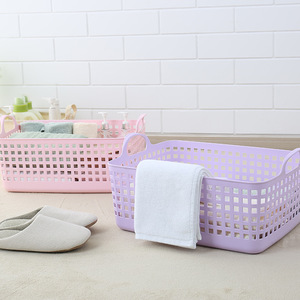 <b>Rectangular</b> Plastic <b>Storage</b> <b>Basket</b> With Handles For Bathroom And Clothing Organization Pink Purple White Blue - Product Image 3