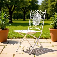 Chaise pliante d'extérieur en fer forgé de style européen, chaise longue de patio et de balcon, ensemble table et chaises de jardin vintage vieilli