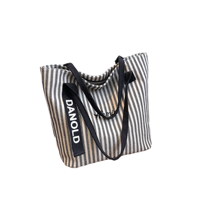 Bolsa de Mano de Lona a Rayas, Ecológica y Orgánica, con Logotipo Personalizado, Tamaño Mediano, para Compras - Product Image 1