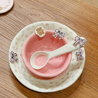 Nouvelle assiette en céramique coréenne rétro à motif floral, décorée d'un joli nœud, vaisselle élégante