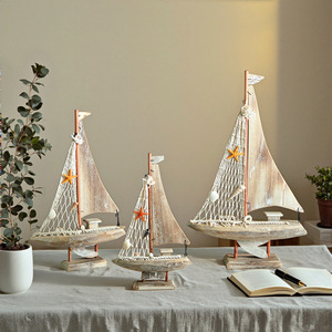 Mediterranean Wooden Sailboat Model Home Decoration 3D Fishing Boat <b>Ornament</b> Creative Decorative Boat Set - Product Image 1