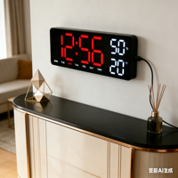 Jam Dinding Digital LED 3D Senyap Baru dengan Temperatur Kelembaban Lampu Latar Alarm Desain Gantung Modern untuk Dekorasi Ruang Tamu Rumah