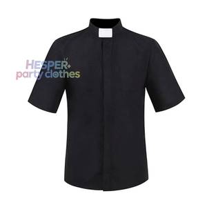 Chemise noire à manches courtes pour prêtre HP, col montant, style romain, pour homme, idéale pour Halloween - Product Image 1