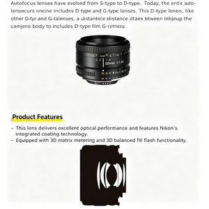 Objectif d'appareil photo reflex numérique plein format 50 mm F1.8D d'occasion, à grande ouverture, compatible avec les appareils photo reflex numériques D3200 D3300 <span class=keywords><strong>D3500</strong></span> D7500 - Product Image 6