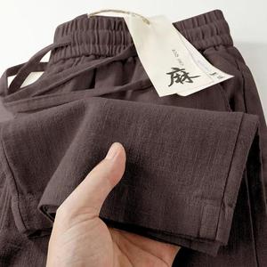 Pantalones casuales de lino para hombre, de verano, con cintura elástica, de secado rápido, holgados, de pierna recta, estilo chino, pantalones largos de tela fina para uso diario - Product Image 4