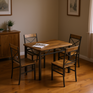 Juego de mesa de comedor de madera rústica de 4 piezas con sillas compactas de respaldo cruzado para espacios pequeños, muebles de comedor - Product Image 2