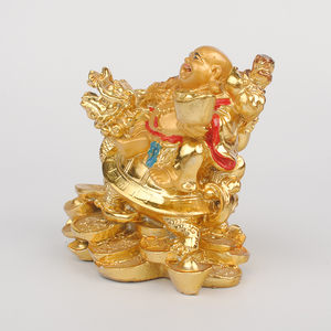 <span class=keywords><strong>Figurine</strong></span> Bouddha porte-bonheur en résine dorée 24 carats, assis sur des tortues <span class=keywords><strong>dragon</strong></span>, tenant des lingots <span class=keywords><strong>chinois</strong></span>, pour la décoration Feng Shui de la maison - Product Image 2