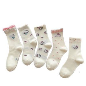 Chaussettes en dentelle pour femmes, mi-mollet, respirantes, blanches, fines, motif animalier mignon, chaussettes KT Cat, style été - Product Image 4