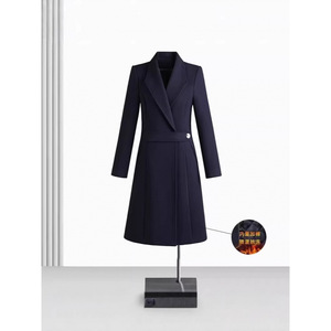 Women's Black Wool Coat Thickened Warm Work Uniform For Jewelry Shop Salesperson Professional Long Sleeve Winter Outerwear - Product Image 5