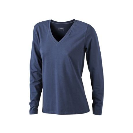 Ladies' Long-Sleeved Stretch V-Shirt Soft Elastic Single Jersey Leopard Print Silk Embroidered Logo Size XL-for Office Wear