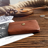 Porte-monnaie vintage en cuir véritable avec fermeture éclair, porte-cartes en forme de L, fermeture éclair, clou en laiton en forme de fleur, petite pochette