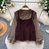 Ensemble chemise rayée à manches longues pour femme avec camisole en tricot à col noué, tenue de bureau et de trajet, deux pièces