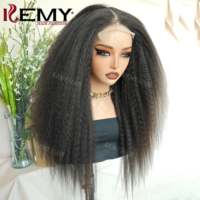 KEMY HAIR Perruque de Cheveux Humains Brésiliens en Gros Mélange de Fibres Synthétiques, Perruque Frontale en Dentelle 4*6, Raide Crépu, Lot de Mèches