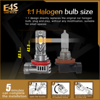 CAR-REFINE E4S H4 H7 H11 Ampoule LED 80W 12V 5400LM 6500K Canbus pour voiture, phare LED H4, équivalent halogène 1:1 H4