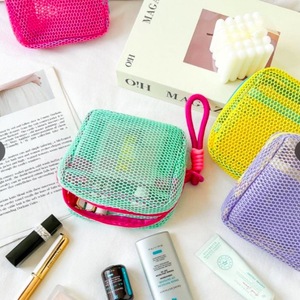 Large Capacity Eco-friendly Fashion Portable <b>Bean</b> Curd Bag Dopamine Mesh Cosmetic Bag Zipper Closure Sanitary Cotton Storage - Product Image 1