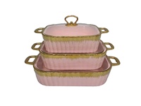 Ensemble de casseroles de cuisson à induction en céramique dorée rectangulaires modernes, vaisselle créative en fer, comprenant un support pour plat de cuisson, pot léger pour hôtel