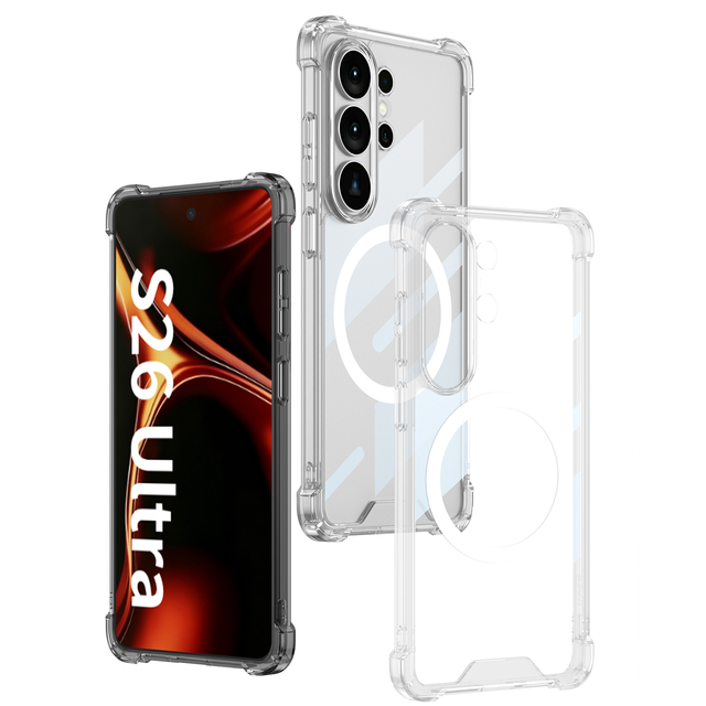 For Samsung Galaxy S26 Ultra Magnetic Clear Phone Cover Four-corner Buffer airbag for Samsung S26 Ultra Shockproof Pc Phone Case