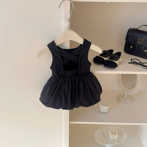 Girls Korean Style Black Tulip Skirt Crossback Vest Dress Breathable Backless Summer Dress - Product Image 2