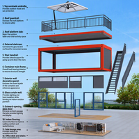 Maison préfabriquée de luxe à 2 étages, bureau modulaire, café avec mur-rideau en verre, terrasse sur le toit, personnalisable