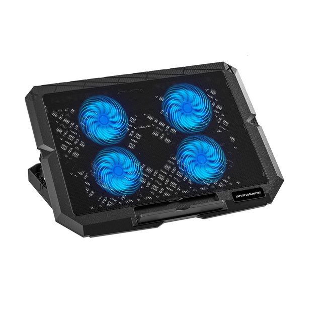 Metal Laptop Cooler 4-Fan Radiator Blue Light Cooling Pad Height Adjustable for Notebook Computer