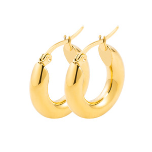 Hoop Earrings <b>Titanium</b> Steel Gold Plated Thick Geometric Design For Women - Product Image 5