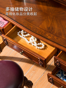Ensemble de meubles de chambre à coucher avec coiffeuse de style européen, meubles en bois <span class=keywords><strong>massif</strong></span>, coiffeuse sculptée de style américain avec miroir et tiroirs. - Product Image 6