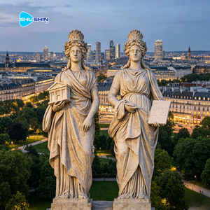 Statue d'extérieur sculptée à la main, grande taille, en pierre naturelle, représentant la Muse de la Musique, style grec antique, élégante et artistique, pour jardin. - Product Image 5