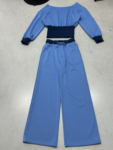 Colorblock <b>Off</b> <b>Shoulder</b> Casual <b>Sweatshirt</b> Long Pants Two Piece Set Hot Girl Patchwork Waist Revealing Sexy Casual Outfit - Product Image 6