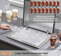 Bac à glace de luxe moderne en SUS304 avec couvercle rabattable et valve de vidange, bac de rangement à glace à cuve unique pour bar