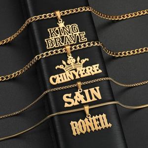Collier en acier inoxydable plaqué or 18 carats de haute qualité, livraison directe, hip-hop, collier personnalisé avec nom pour hommes et femmes - Product Image 1