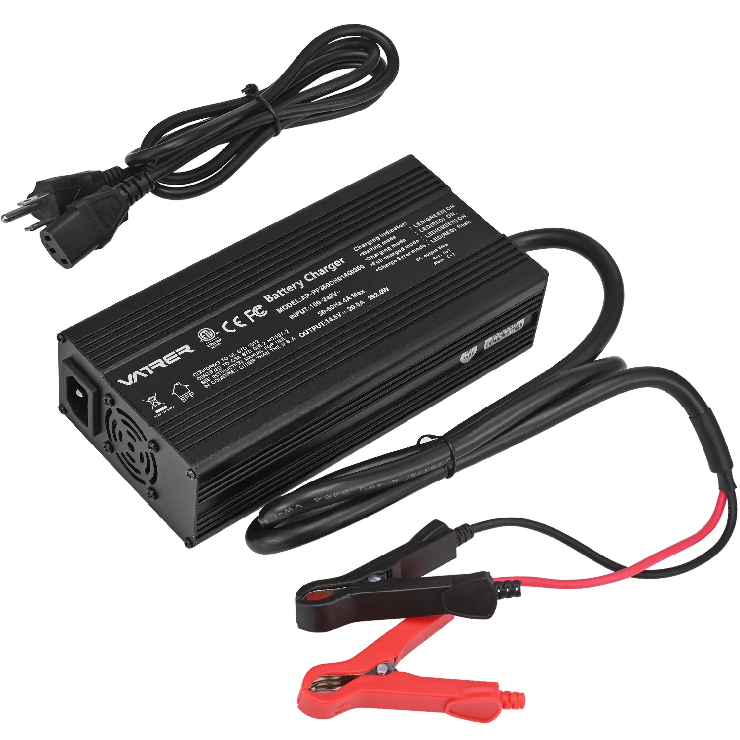 14.6V 20A Intelligent AC-DC Battery Charger LiFePO4 Battery Charger For 12V Lifepo4 Battery Recharging