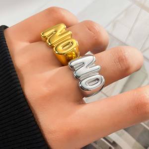 Bague en acier inoxydable plaqué or 18 carats avec lettre 'NO' - Police 3D, large bande, style tendance et original, bijou unisexe pour usage quotidien Yuanheng - Product Image 6