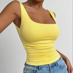 New Eco-Friendly Women's Sleeveless Breathable Solid Color Short <b>Camisole</b> Strapless Collar <b>Sexy</b> & Club Casual Basic Navel Top - Product Image 1