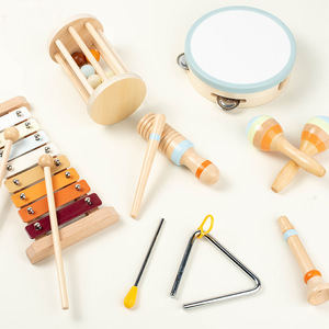 Juego de Instrumentos Musicales de Madera para Niños Pequeños, Kit de Percusión de 8 Piezas con Xilófono, Tambor, Maraca, Triángulo, Juguetes Sensoriales Educativos Tempranos - Product Image 2