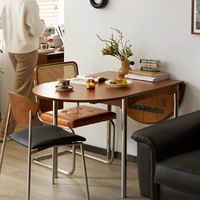 Table à manger pliante de style vintage, plateau réglable en bois d'hévéa, pour usage domestique, salon, petit appartement, ensemble de chaises ovales 4 places