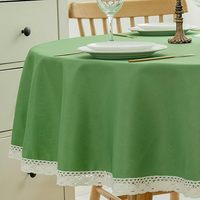 Nappe 100% lin avec bordure en dentelle, ronde, imperméable, anti-taches, infroissable, résistante à l'huile