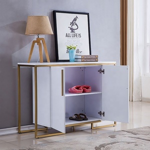 Table de <span class=keywords><strong>Console</strong></span> d'entrée moderne en acier inoxydable blanc et or avec rangement armoire à chaussures à 2 portes - Product Image 4