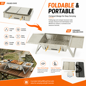 Wholesale <strong>Foldable</strong> Charcoal Outdoor Portable Charcoal <strong>BBQ</strong> Grill <strong>Foldable</strong> Stainless Steel Barbecue Grill for Camping Picnic - Product Image 6