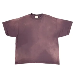 Custom Men's Streetwear Sun Faded Acid Washed Vintage Oversized Heavyweight Boxy Fit Crop T Shirt