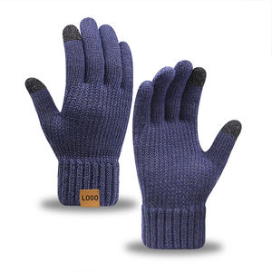 Sıcak kış eldiven kalın örme erkekler kadın eldiven süet etiketi deri yama ile özel - Product Image 1