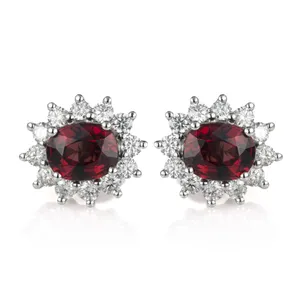 Flowers Earrings jewelry Messi Jewelry 14K 18K White Gold Garnet from fashion for women gift Party Earrings