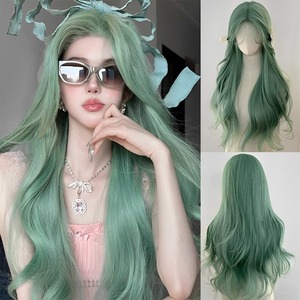 Peluca Verde Menta para Mujer, Ondulada, Natural, Larga y Rizada, Fibra Sintética, Cobertura Completa - Product Image 2