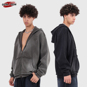 เสื้อฮู้ดซิป Highstreet Winter Monkey Wash Raw Hem ผ้าฟลีซ 400GSM ลายดิจิตอลแบบทำเก่า ทรงโอเวอร์ไซส์ ซิปคู่ สั่งทำพิเศษ - Product Image 3