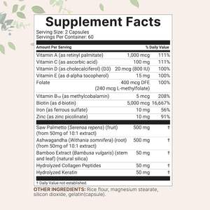 Complexe <span class=keywords><strong>de</strong></span> Vitamines pour la Croissance et la Santé des Cheveux, 120 Capsules, Complément Alimentaire Beauté Adulte, Palmier Nain, Ashwagandha - Product Image 2