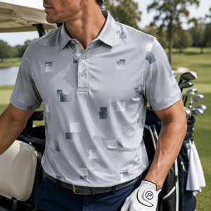 Polo de Golf con Estampado Geométrico Blanco Personalizado para Hombre, Absorbente de Humedad, Secado Rápido, Ligero, Transpirable, OEM, ODM, Marca Privada - Product Image 1