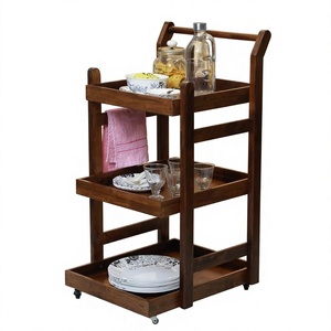 Chariot de service rustique en bois à 3 niveaux avec roulettes, chariot utilitaire roulant pour hôtel, maison, bar, cuisine - Product Image 1