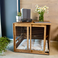 JUNJI Caisse moderne de luxe en bois pour chien avec panneau avant en acrylique et porte à loquet pour salon ou espace extérieur Meubles pour animaux de compagnie