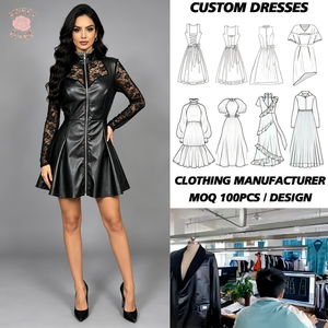 SWEET BABE Robe mini noire pour femme, col haut, manches longues, avec insert en dentelle, coupe trapèze ajustée, robe de soirée - Product Image 1