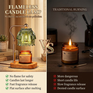 Lampe chauffe-<span class=keywords><strong>bougie</strong></span> avec abat-jour en verre gaufré en forme de cloche, bord ondulé en forme de pétale, base en bois massif, bras réglable, sans flamme, à intensité variable - Product Image 4