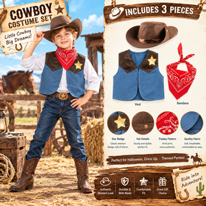 Gilet en jean bleu en coton pour garçon, style cowboy western, pour fêtes, jeux de rôle, Halloween, cosplay et accessoires de costumes TV - Product Image 3